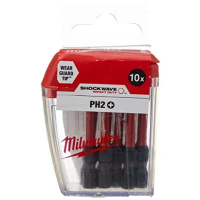 Imagen de Milwaukee Shockwave PH2 4932472048 Juego de 10 puntas destornillador (50 mm), color rojo