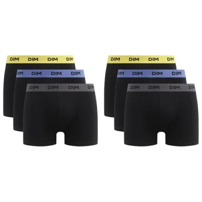 Imagen de Dim Pack de Bóxers Mix And Colors Confort X6, Bóxer Hombre, Noir Ceinture Jaune/Bleu/Gris, XXL