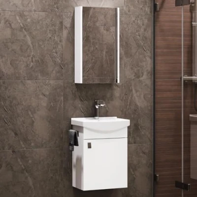 Imagen de Planetmöbel Juego de Muebles baño con Lavabo + Armario Espejo, Invitados, Color Blanco