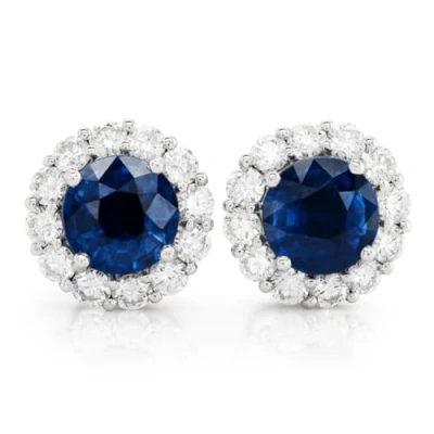 Imagen de Crystalline Azuria Mujer 18ct Chapado en Oro Redondo Zafiro simulado Azul Cristales de Zirconia Pendientes tuerca para y Niña