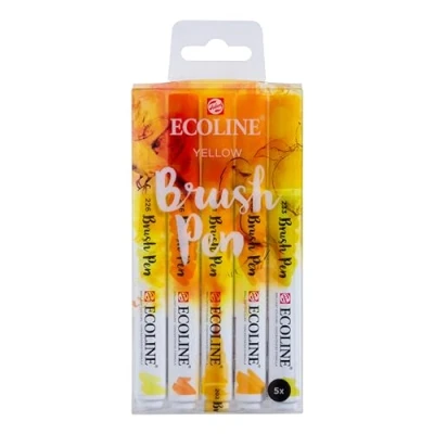Imagen de Ecoline Brush Pen Set de 5 Rotuladores Acuarela Líquida Tonos Amarillo Mezclables para Rotulación a Mano, Dibujo y Manualidades
