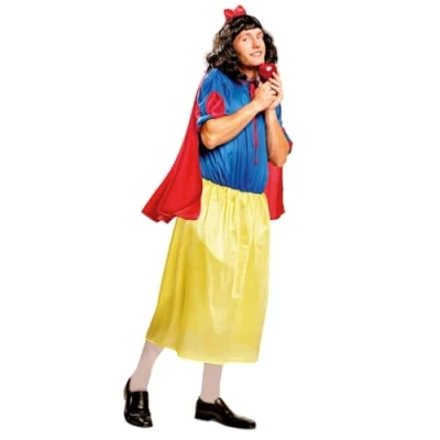 Imagen de My Other Me Disfraz Blancanieves Hombre, talla XXXL. Incluye camiseta azul con detalles rojos en las mangas, falda amarilla elástico la cintura, capa roja y diadema.¡Saca tu lado femenino!