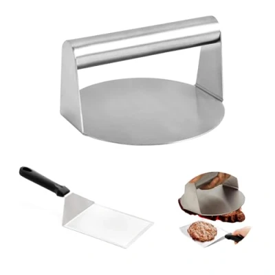 Imagen de Smash Burger con Espátula Profesional para Grill Set, Prensa Hamburguesas de Acero Inoxidable, Redonda Aplastador Hamburguesas, Parrilla Plana, Hamburger, Grigliate