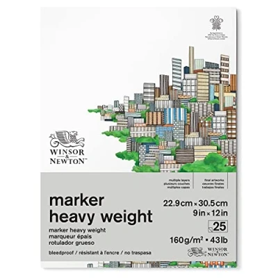 Imagen de Winsor &amp; Newton Bloc de papel para rotulador grueso, 160g, 23x31cm (25 hojas, sin cloro ni ácidos, resistente al envejecimiento, todo tipo rotuladores a base alcohol)