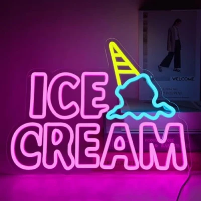 Imagen de YUEYYNS Ice Cream Letreros de neón Luz LED Alimentado por USB con interruptor Adecuado para bares, fiestas, escaparates, decoración tiendas, luces