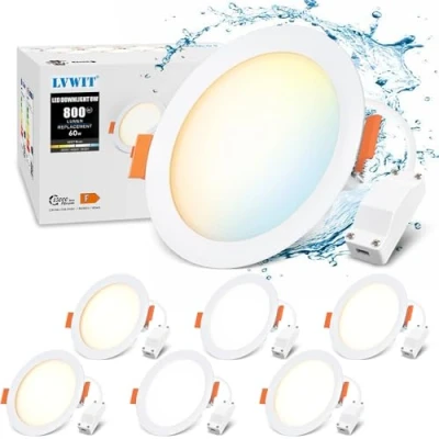 Imagen de LVWIT Downlight LED Techo Superficie Paneles Redondo Empotrable Lámparas de Luz Color Blanco 1600 Lúmenes(8W Regulable) Pack 6 Unidades. [Clase eficiencia energética F]