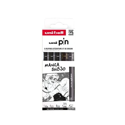 Imagen de Uni ball Estuche PIN de 5 piezas marcadores calibrados 0,03 a 0,5 mm color negro SET MANGA SHOJO