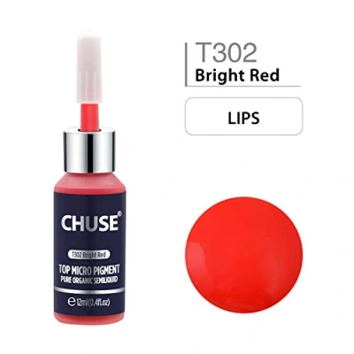 Imagen de CHUSE T302 Rojo brillante Microblading micro pigmento permanente maquillaje tatuaje tinta color cosmético pasó SGS, DermaTest 12 ml (0.4fl.oz)