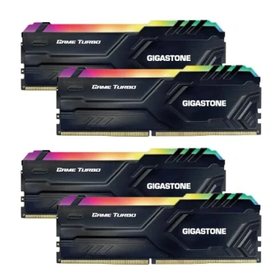 Imagen de 【RGB DDR4 RAM】 GIGASTONE Game Turbo 64GB Kit(4x16GB) 3200MHz PC4 25600 CL 16 18 40 Intel XMP 2.0 AMD Ryzen 1.35V UDIMM 288pin sin búfer ECC PC Desktop de Memoria Alto Rendimiento Negro