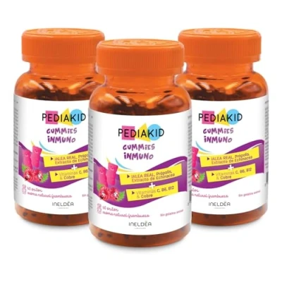 Imagen de PEDIAKID Gummies Inmuno Fórmula Natural con Delicioso Aroma de Frambuesa Contribuye al Funcionamiento Normal del Sistema Inmunitario Refuerza las Defensas Organismo Lote 3