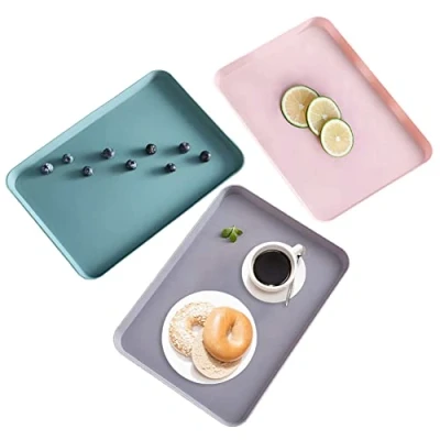 Imagen de 3 Piezas Bandeja Servir Comida, Bandejas Plástico Servir, Rectangular, Comida Rapida, Bebidas, Antideslizante, para Cocina, Comedor, Cafetería, Hotel