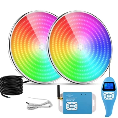 Imagen de LyLmLe Foco LED Piscina Relleno de Resin, 35W PAR56 Lámpara RGB Regulable Multicolor Sincronizada Bombilla con Remoto, Ángulo Haz 140 ,IP68 Impermeable, 12V AC(2 Focos)