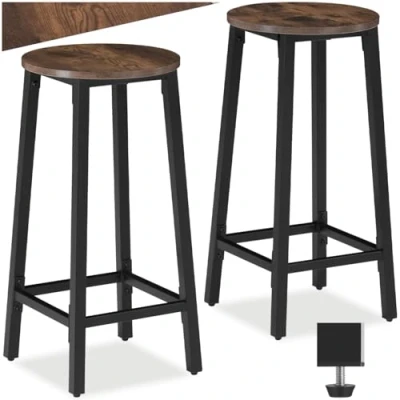 Imagen de TecTake® 2 taburetes de Bar, Juego Asientos Altos para bistró con diseño Industrial, Set Dos banquetas Cocina Estilo Minimalista (Madera Industrial Oscura, rústica)