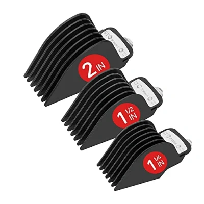 Imagen de Yinke Guías de corte para Wahl con clip metal longitudes 3.2 cm, 1/32 mm y 1.5 in, peines grandes premium la mayoría cortadoras tamaño completo (3 unidades, negro)