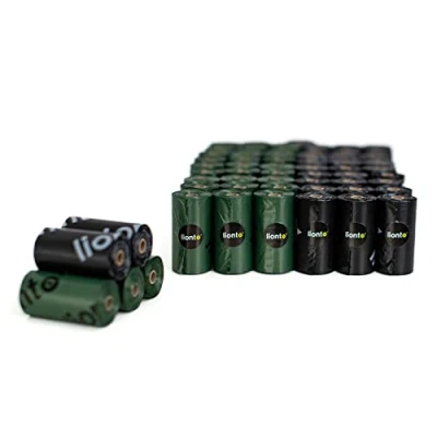 Imagen de lionto Bolsas para Excrementos de Perros 900 sacs (60 Rollos) a Prueba Fugas, Basura extragruesas Rollos recarga sin Perfume, Negro/Verde