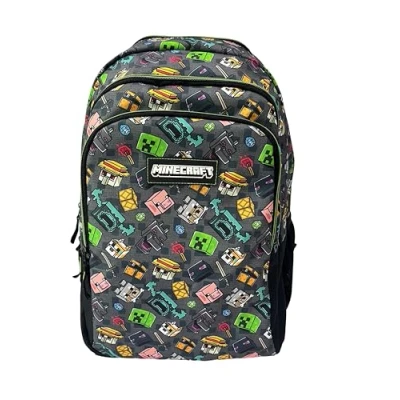 Imagen de Minecraft Mochila Escolar Pixel 25 DOBLE COMPARTIMENTO ADAPTABLE A CARRO Espaldera acolchada Resistente, espaciosa y organizada 44 X 30 20 CM