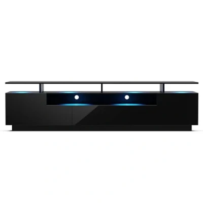 Imagen de blumfeldt Soporte TV Pie, Mueble Moderno de 195 cm para Salón con LED Multicolor, Pie Universal, Mesa Espacio Almacenamiento, Grande Habitación