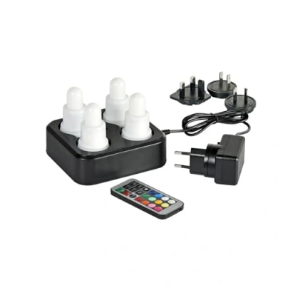 Imagen de Duni Juego de 4 velas LED RGB + W (color blanco cálido) con base carga por inducción y mando a distancia