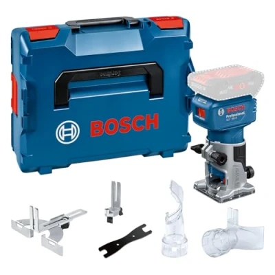 Imagen de Bosch Professional 18V System fresad corte bat GLF 8, incl guía paral, adapt asp fres sup, cant, rod rec enras, pinza suj 8 mm, llave, L BOXX, sin bat/carg