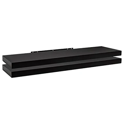 Imagen de WOLTU Estanteria Pared, Estante Flotante, Juego de 2 Pared Madera MDF, para salón, Cocina, Pasillo, Negro RG9316sz