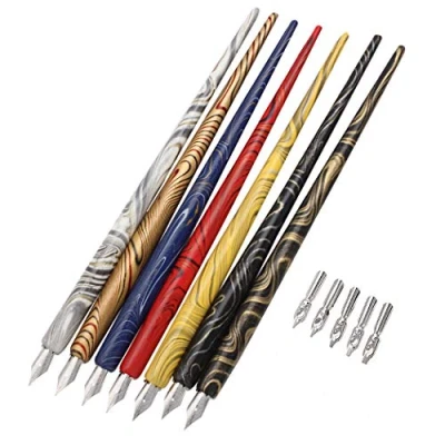 Imagen de SIPLIV Kit de pluma dibujo caligrafía professional manga gothic pen dip pen, 7 manijas para portalápices, 12 puntas (7 estilográfica, 5 planas) piezas a