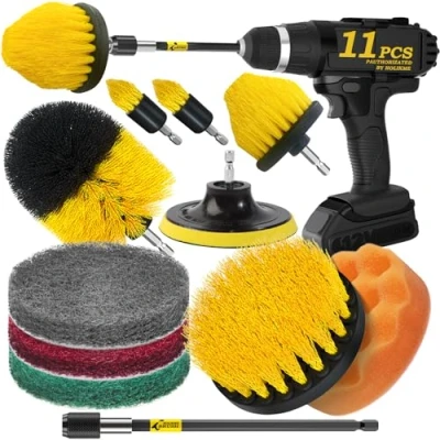 Imagen de Holikme Juego de 11 piezas accesorios cepillo taladro, estropajos para superficies baño, suelo, bañera, ducha, lechada, azulejos, esquinas, limpieza