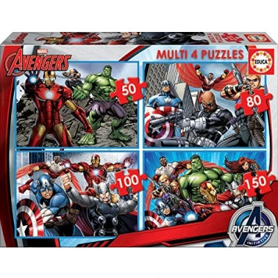 Imagen de Educa Multi 4 Puzzles Junior Puzzle Infantil Avengers, Marvel de 50,80,100 y 150 Piezas. A Partir 5 años (16331)