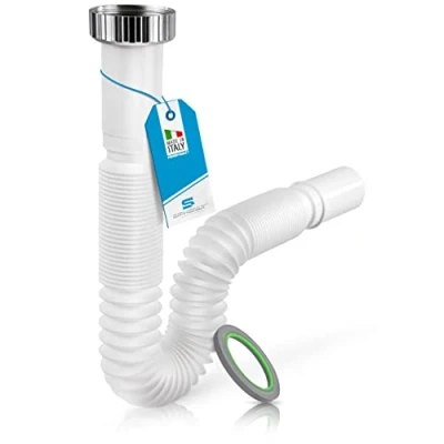 Imagen de Siphonly® Tubo de Desagüe Flexible PVC para Lavabos, Fregaderos Cocina y Baño Plomería Útil Evita Olores Drena Agua Estancada Extensible 390 865mm Diámetro 32mm