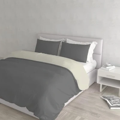 Imagen de Italian Bed Linen Color Juego de Funda nórdica Natural Colour, Algodón, Gris Humo/Crema, Doble