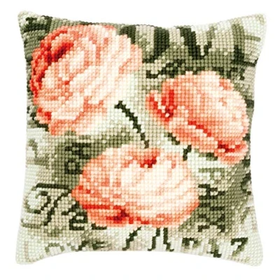 Imagen de Vervaco Punto De Cruz Kit Cojin Decorativo Las PEONÍAS Manualidades Adultos Decoracion Bordar Principiantes Completo DIY Bordado Creativo Regalo ca. 40x40 cm Cross Stitch Embroidery
