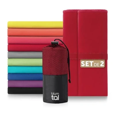 Imagen de Blumtal Toalla Microfibra 80x40 cm en Set de 2 Toallas Gimnasio Secado rápido Gym para pequeña Rojo