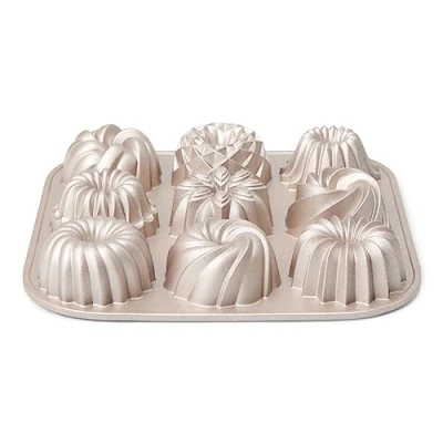 Imagen de patisse 04521 molde 9 mini kouglofs, para tartas bundt cakes aluminio fundido beige dorado, 24 x 4,5 cm