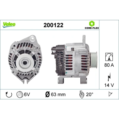 Imagen de VALEO 200122 Alternador 14V 80A CITROËN: Berlingo / First I Furgón, I, Xsara Coupé, PEUGEOT: Partner Furgón