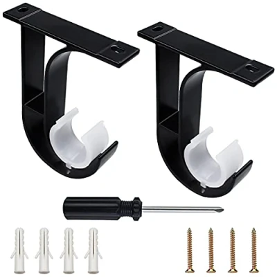 Imagen de GIAK Soporte de Barra Cortina Techo 2 PCS Negro con Tornillos Soportes Metal para Cortinas 28 mm