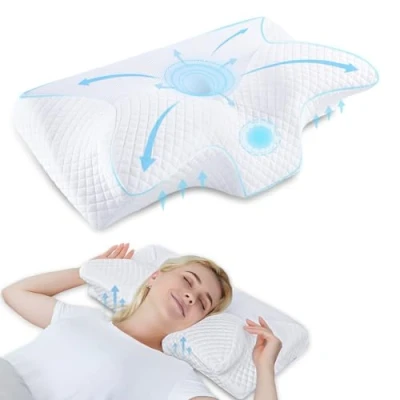 Imagen de HOMCA Almohada Cervical de Espuma Viscoelastica, Ortopedica para Soporte Cuello, Almohadas Ergonómico Dormir Lado y Boca Arriba