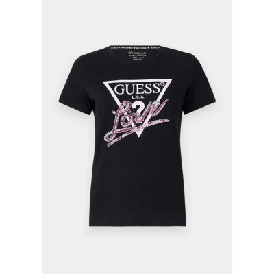 Imagen de Guess LOVE Triangle TEE Camiseta estampada, Mujer, Talla: XS, Jet black