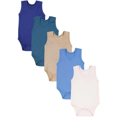 Imagen de TupTam Body para Bebé Niño Sin Mangas, Paquete de 3 uds, beige clair vert pétrole bleu jean foncé, 110