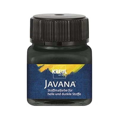 Imagen de KREUL 90961 Pintura Javana para tejidos claros y oscuros, bote 20 ml negro, color brillante al agua, carácter pastoso, estampar estarcir