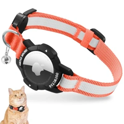 Imagen de Collar de Gato Airtag Luminoso, Accesorios Compatibles con Apple AirTag, para Ajustable Cierre Seguridad y Elástico (Naranja, Gatito 18 26cm)