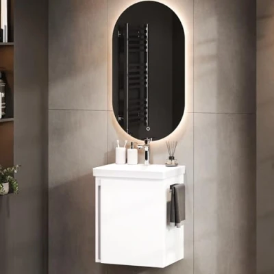 Imagen de Planetmöbel Armario para Lavabo (50 cm, con y Espejo, Juego de Muebles baño Cuarto baño, Invitados WC
