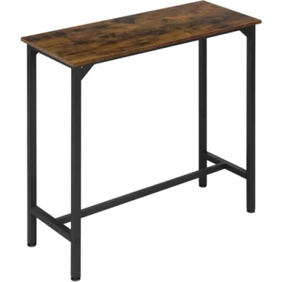 Imagen de EUGAD Mesa de Bar Estrecha, Alta Cocina, Estrecha Recibidor, Auxiliar Metal+Madera, Pies Ajustable, Estilo Industrial, Marrón Rústico + Negro