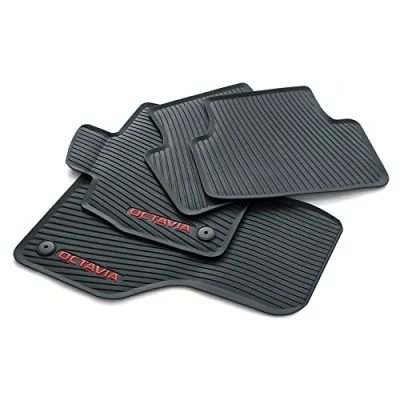 Imagen de Skoda 5E4061500B Alfombrillas de Goma para Todo Tipo climas, Color Negro con inscripción Octavia en Rojo, no aptas híbridos Suaves