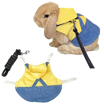 Imagen de Arnés para Conejos,Correa de Conejo Ajustable,Arnés Cómodo Conejos con Correa,para Gatos Animales Pequeños (M, Amarillo)