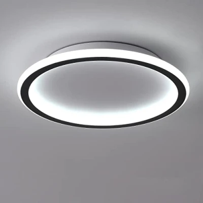 Imagen de Schindora Lámpara de techo LED, plana 24 W, color blanco cálido, 3000 K, 1500 LM, moderna, ultra fina, negra, redonda, Ø315 mm