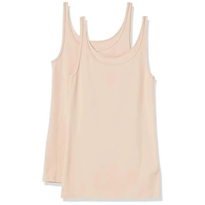Imagen de Amazon Essentials Top Ajustado sin Mangas y con Tirantes Finos Mujer, Pack de 2, Beige Claro, XS