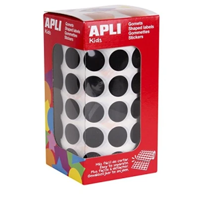 Imagen de APLI Kids 11487 Rollo de gomets redondos 15 mm, color negro