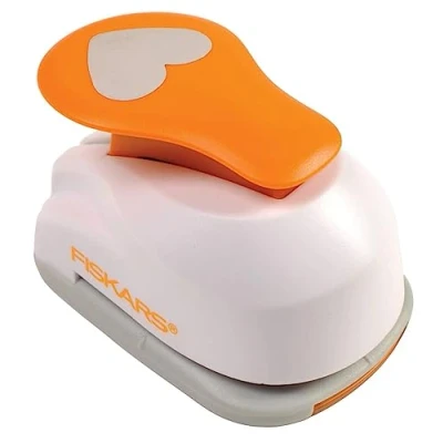 Imagen de Fiskars Perforadora de figuras, Corazón, Ø 1,9 cm, Para diestros y zurdos, Acero calidad/Plástico, Blanco/Naranja, Lever Punch, S, 1004644