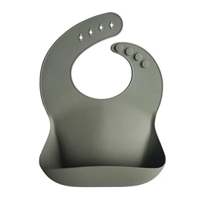 Imagen de mushie Babero de Silicona para Bebés Baberos Alimentación con Bolsillo Fáciles Lavar 4 Tamaños Ajustables Sin BPA Accesorio Durable Niños Pequeños y Niñas Silver Sage