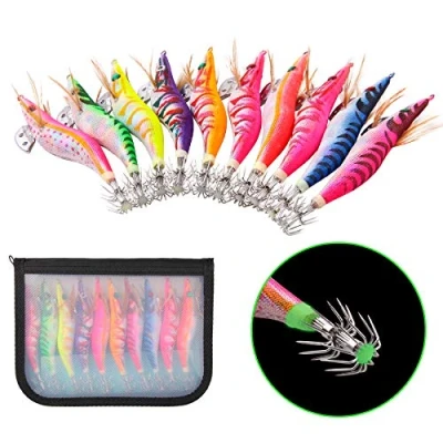 Imagen de SHADDOCK 10 unidades/paquete de señuelos luminosos para camarones calamares, pesca madera con ganchos afilados pulpos, sepias (3,5# unidades)