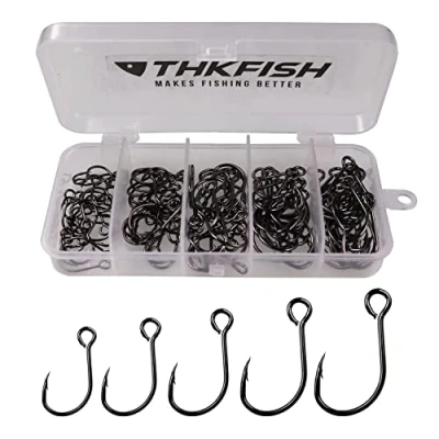 Imagen de THKFISH 100Piezas/Caja Anzuelos Gancho de Pesca Acero al Carbono Negro Black Bass en línea Inline Hooks #2#1 1/0 2/0 3/0